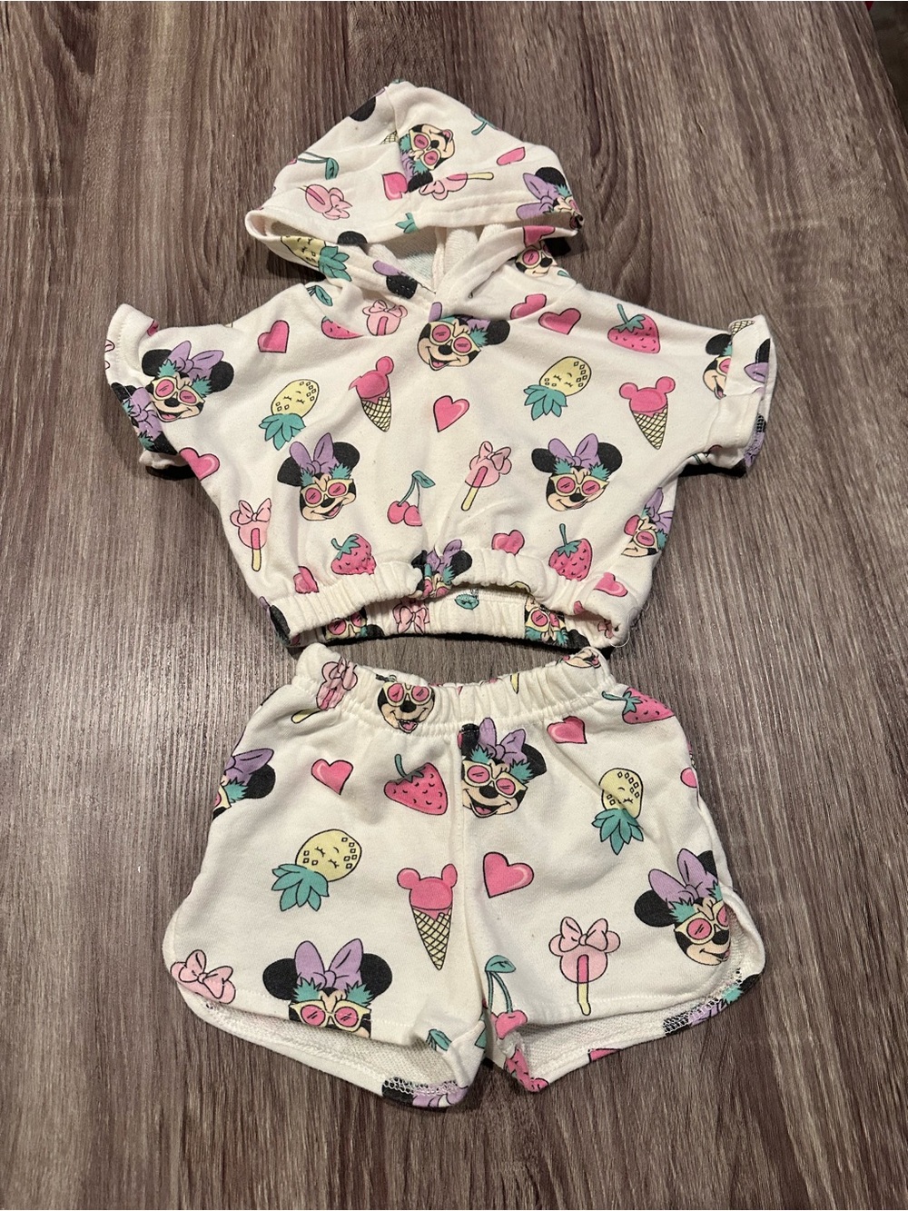 Disney Baby Cream Hoodie and Shorts Set with Pink, Purple and Teal Pastel Prints